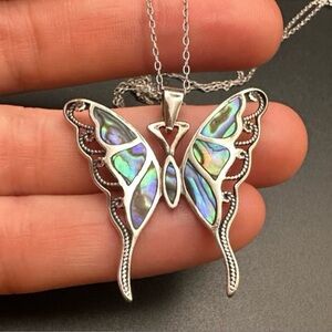 Designer EJI Paua Abalone Shell Butterfly Sterling Silver Necklace